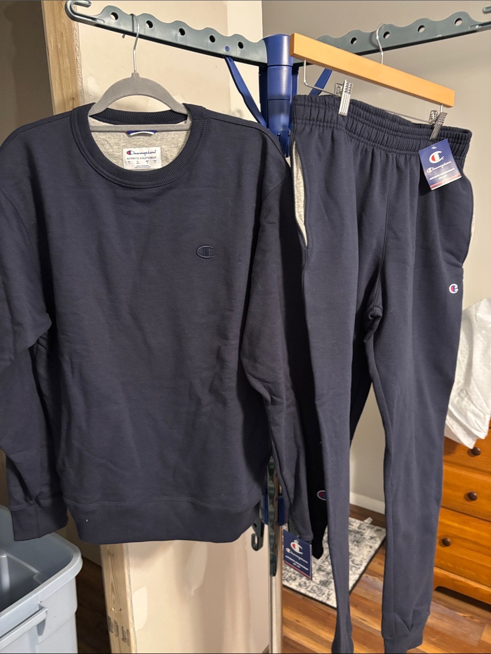 Champion Men's Navy Crewneck Sweatshirt and Matching Sweatpants- Classic Logo